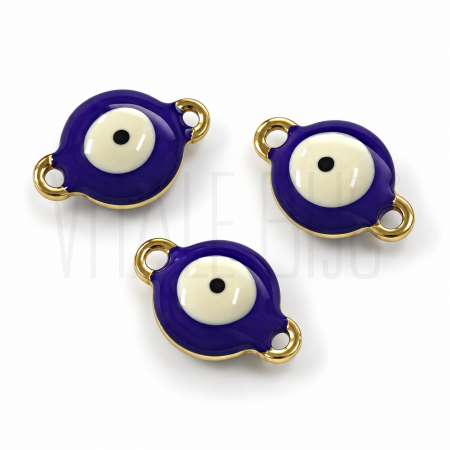 Entremeio Olho Turco 12x8mm em Aço Inoxidável Dourado e Esmalte Púrpura